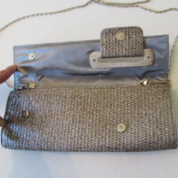 Big Buddha Woven Silver Clutch Bag - Like New - 12"x4.5" - Picture 5 of 14